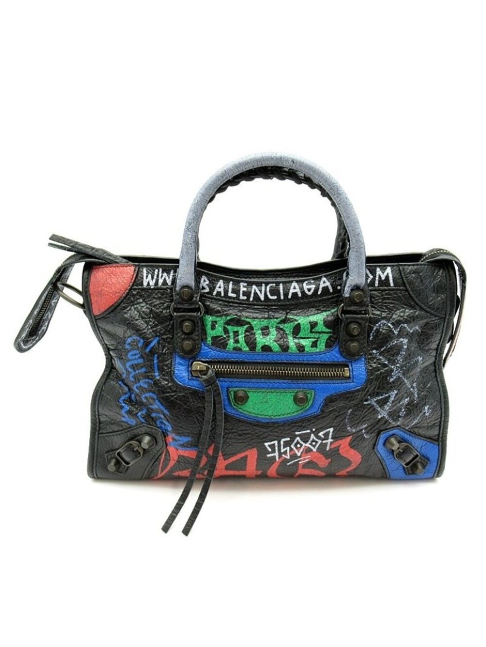 Balenciaga Classic City Graffiti Leather Handbag Black - Picture 1 of 8